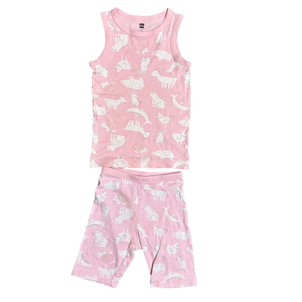 Tea Collection Pink Woodland Animal Print Tank Top Shorts Pajama Set Kids Size 6
